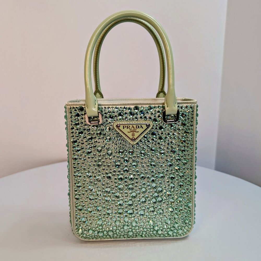 Prada Light Green/Aqua Crystal Embellished Small Double-Handle Crossbody Bag - Picture 1 of 13